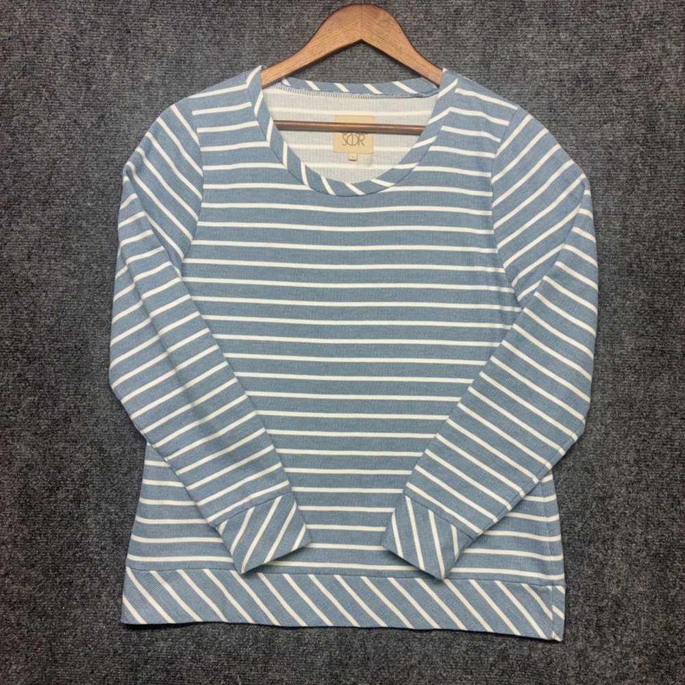 Chaser Blue White Striped Knit Pullover Large Long Sleeve Casual Comfort